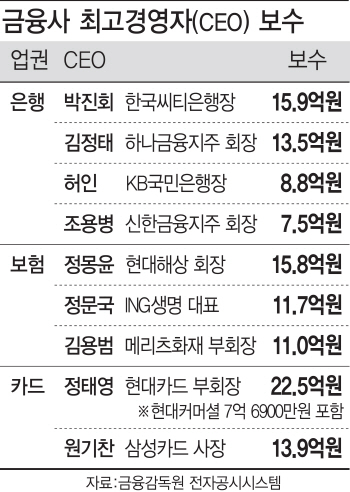 정태영 현대카드 부회장 상반기 22억‥금융권 CEO 연봉킹