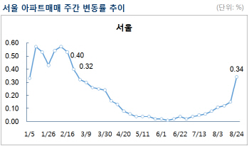 '박원순표 개발 기대' 서울 아파트값 상승률, 26주 만의 최고치