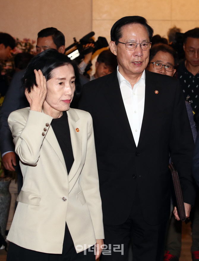 [포토]국무회의 참석하는 피우진-송영무