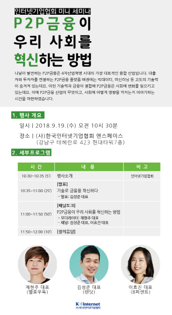 인기협, 'P2P금융이 우리 사회를 혁신하는 방법' 세미나 개최