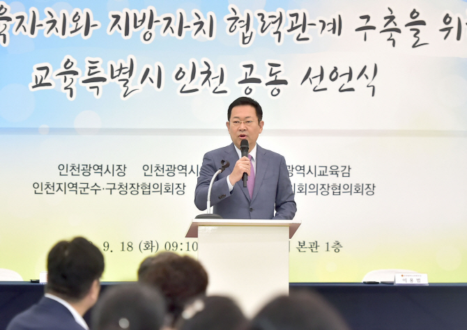 [포토]박남춘 인천시장 '무상교복 추진' 약속