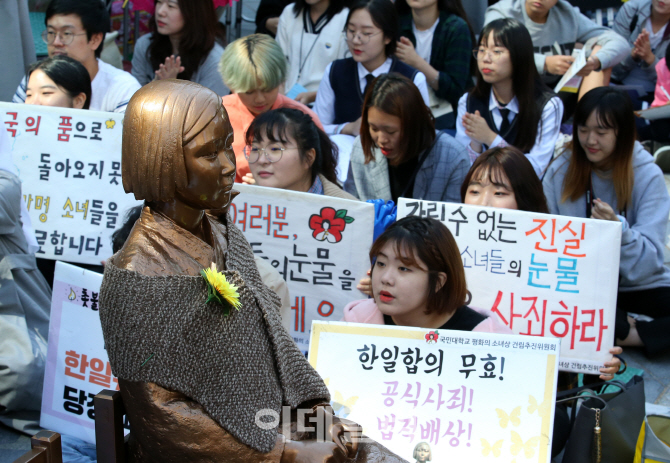 [포토]위안부 소녀상 곁에 모여들 시민들