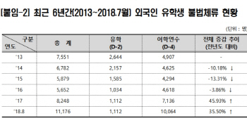 불법체류 외국인 유학생 1만명 넘어