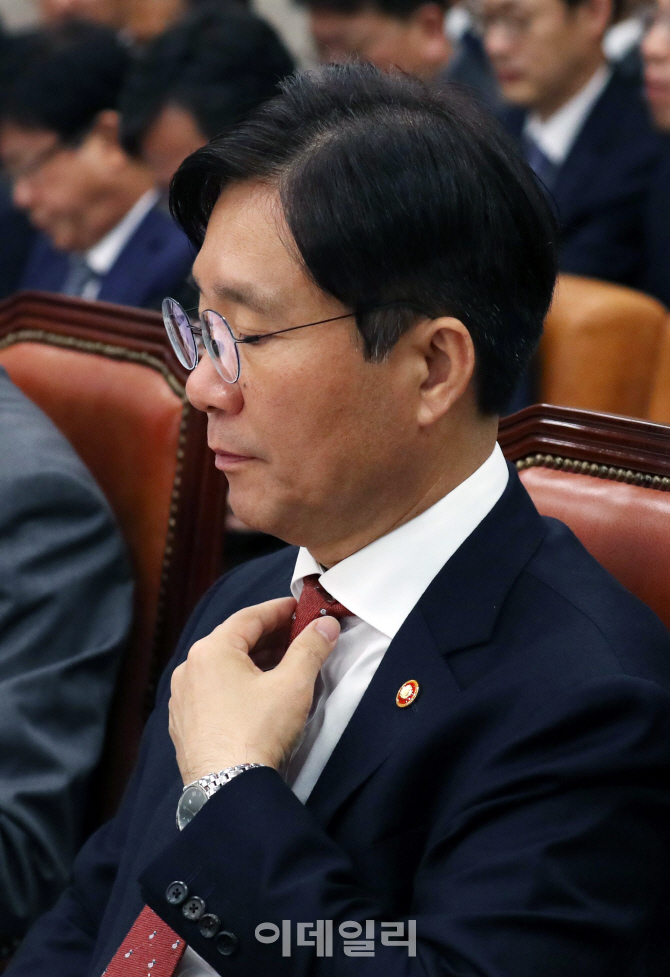 [포토]타이 고쳐매는 성윤모 장관