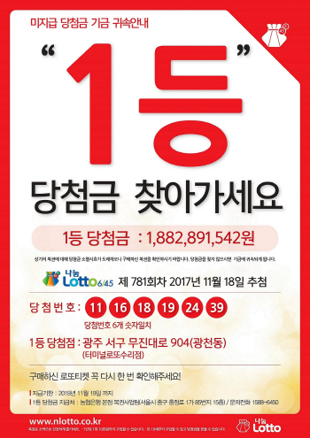 나눔로또 “제781회차 로또 1등 당첨금 18억여원 찾아가세요”