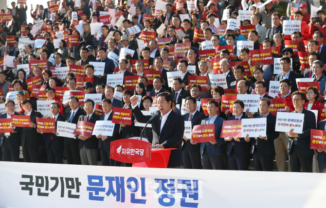 [포토]김성태 한국당 원내대표 ‘가짜 일자리·고용세습 규탄’