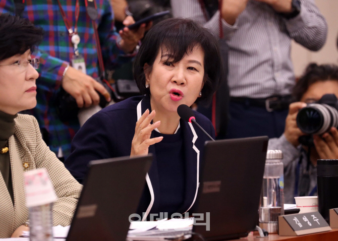 [포토]정운찬 총재에게 질의하는 손혜원 민주당 의원