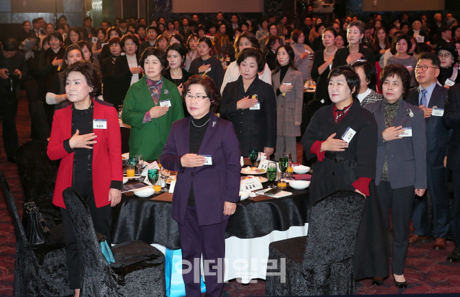 [포토]국민의례하는 여성경제인들