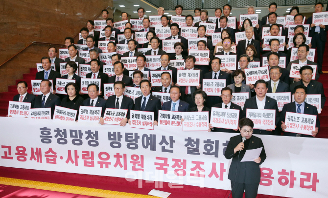 [포토]자유한국당 '고용세습-사립유치원 국정조사하라'