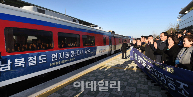 [포토]'남북철도 현지공동조사단 출발합니다'