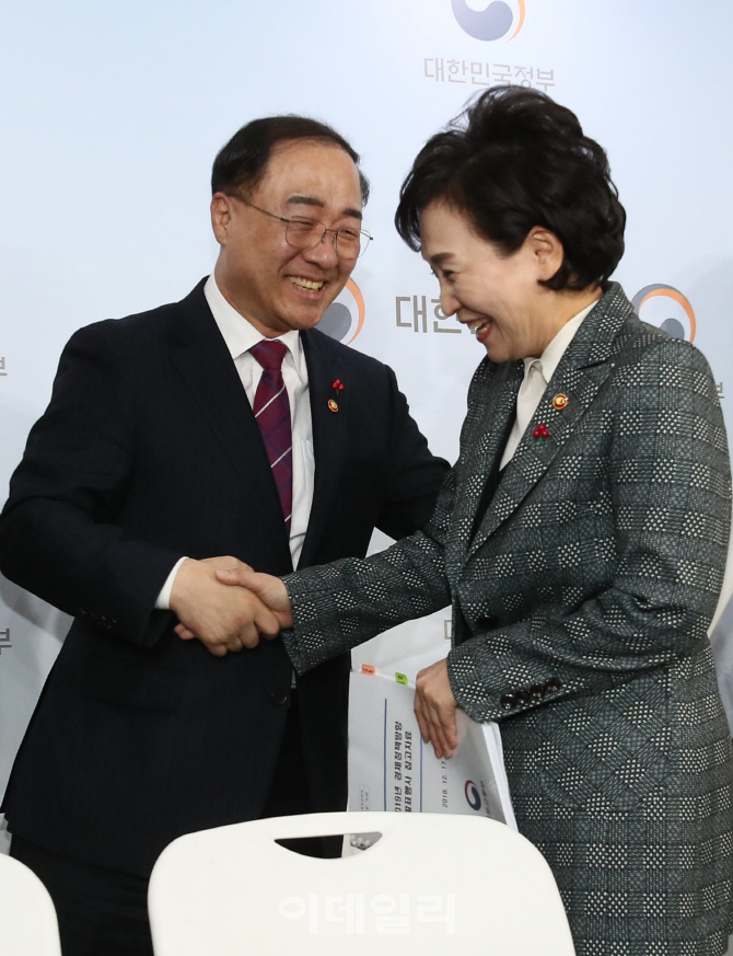 [포토]악수하는 홍남기-김현미