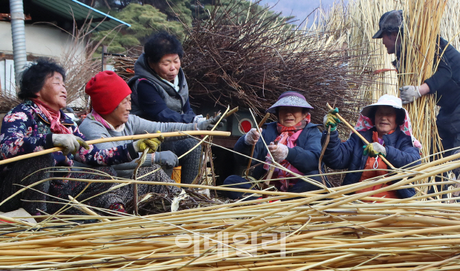 [포토]닥나무 껍질 벗기는 마을 주민들