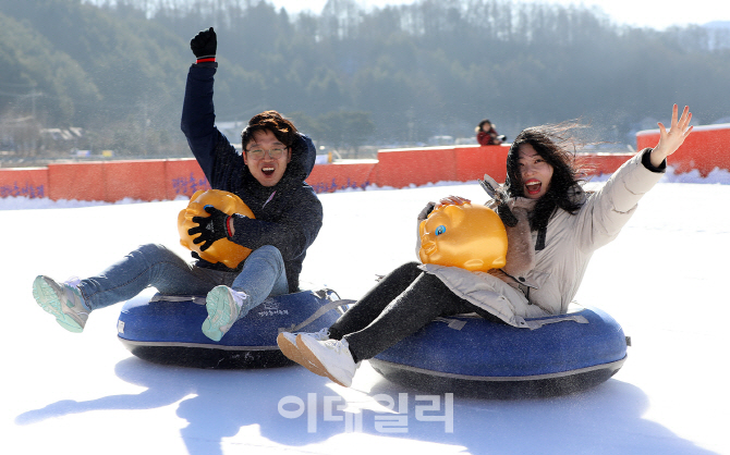 [포토] 평창송어축제서 즐기는 눈썰매