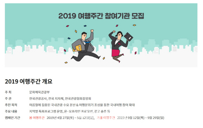 한국관광공사, '2019 여행주간' 참여 업체 모집