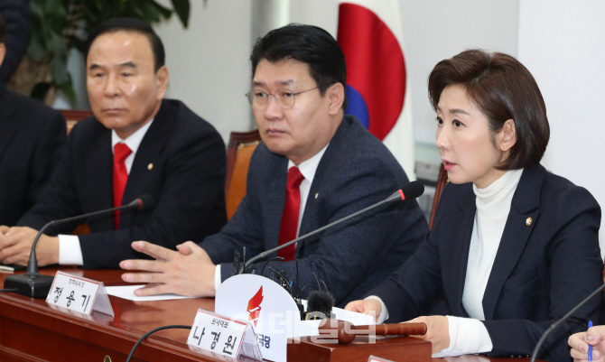 [포토]'자유한국당, 비대위원회·중진의원 회의'에서 발언하는 나경원 원내대표