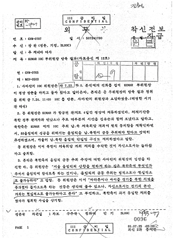 사마란치, 88올림픽 당시 남북 분산개최 제안