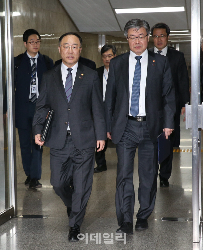 [포토]홍남기-이재갑, ' 여야 원내대표 만나 최저임금법, 근로기준법 등 국회 통과 요청'