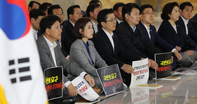 한국당, 오늘 세 번째 긴급 의총 "패스트트랙 끝까지 막는다"
