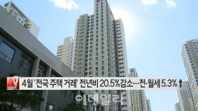  4월 '전국 주택 거래' 작년보다 20.5%↓…전·월세 5.3%↑ 外