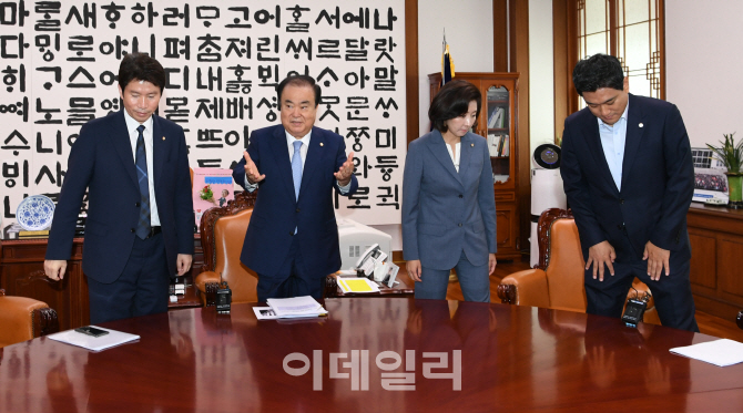 [포토]'회동하는 국회의장-여야 3당 원내대표'