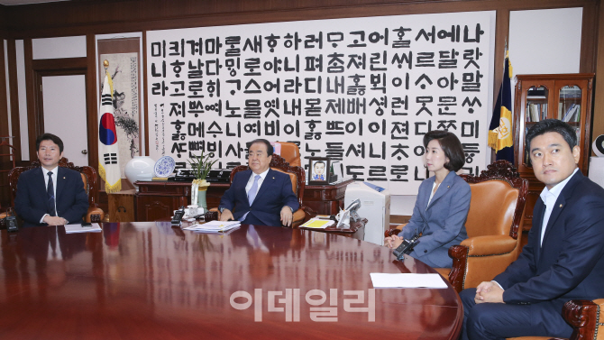 [포토]국회의장-여야 원내대표 회동, '7월 임시국회 소집 논의'