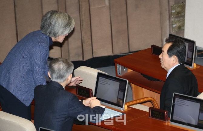 '대화하는 정세균-강경화'                                                                                                                                                                