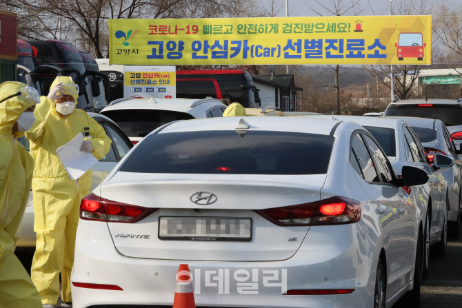 [포토]고양 안심카 선별진료소, 차에서 문진표 작성