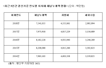 지자체 떼인 세금 7.5조원…'부자동네' 서울 강남구 체납 상위권