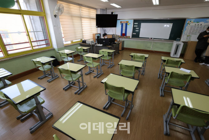 [포토]텅빈 교실에서 이루어지는 온라인 원격수업