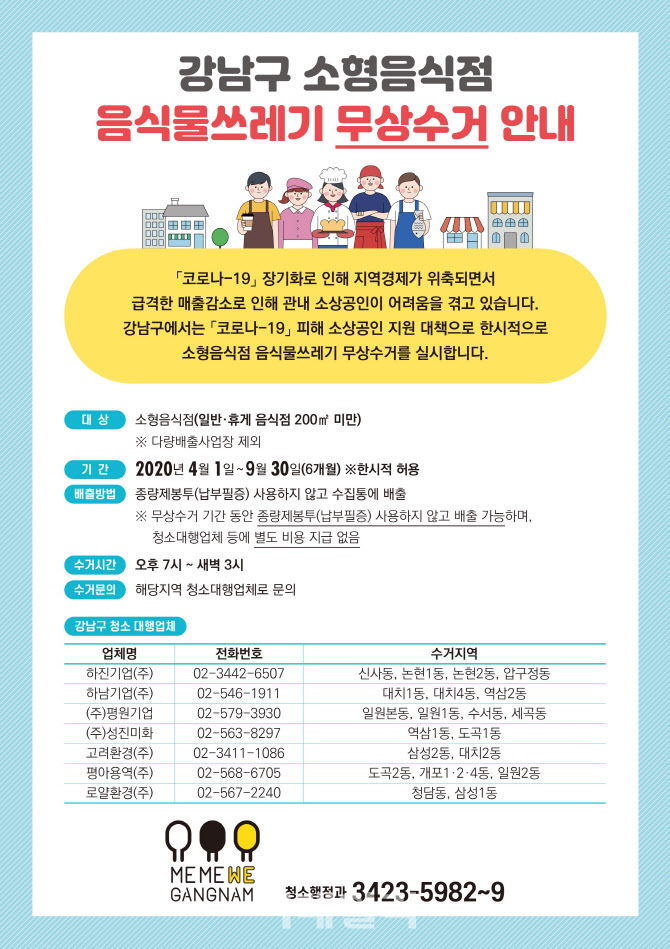 [동네방네]강남구, 9월까지 소형음식점 음식물쓰레기 무상수거