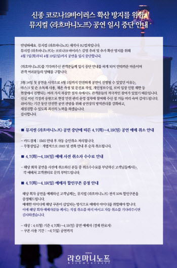 뮤지컬 '라흐마니노프'도 코로나19로 공연 일시 중단
