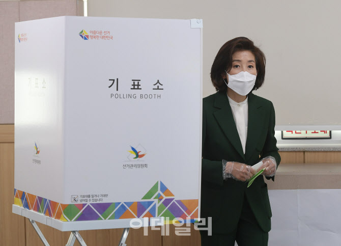 [포토]기표소에서 나오는 나경원 후보