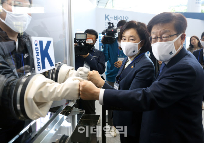 [포토] 주먹악수하는 박영선장관과 김영주 무역협회장