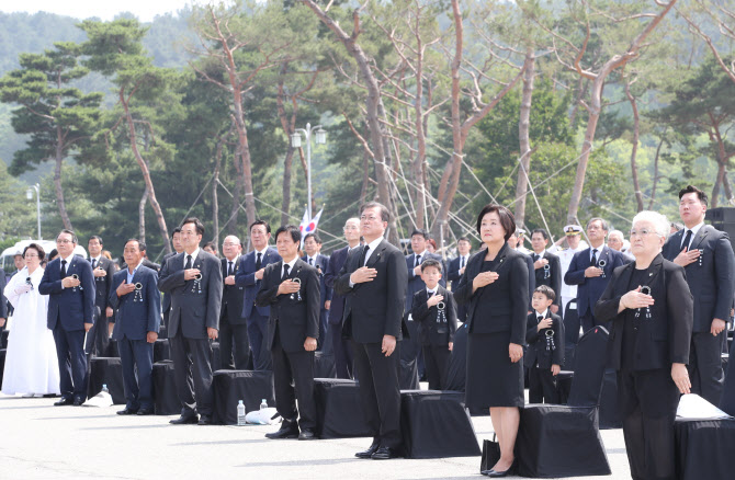  국민의례하는 문재인 대통령 내외                                                                                                                                                                  