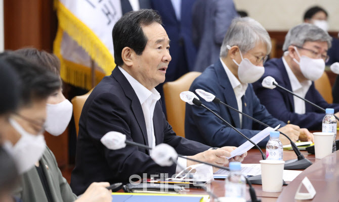 정세균 총리, 국정현안점검조정회의 안건 발표                                                                                                                                                       