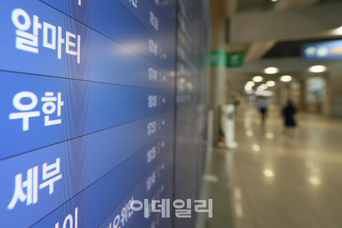 입국을 앞둔 우한발 비행기                                                                                                                                                                         