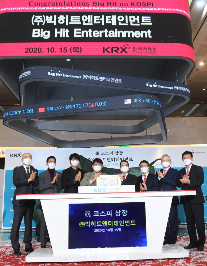 '코스피 데뷔' 빅히트, '따상' 후 소폭 하락                                                                                                                                     