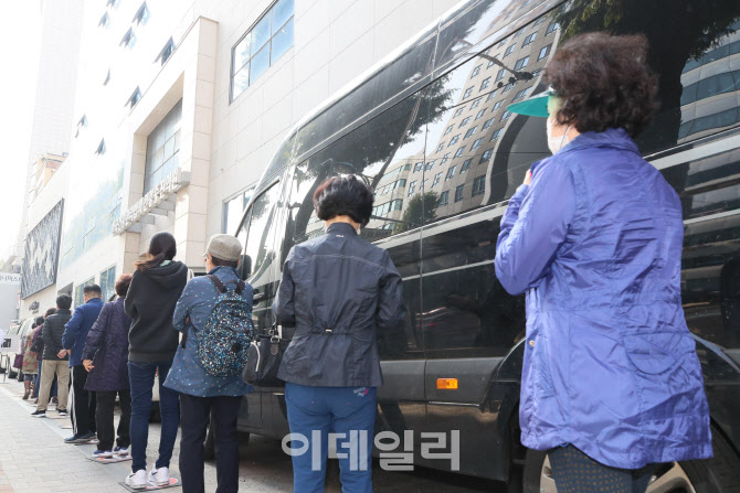 독감예방접종을 위해 줄 선 시민들                                                                                                                                                                  