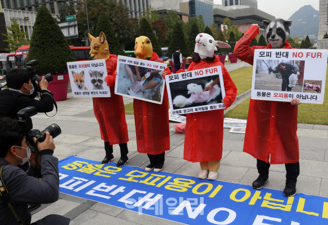  모피 반대 퍼포먼스                                                                                                                                                                               