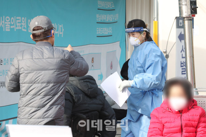 선별진료소에서 코로나19 검사 기다리는 시민들                                                                                                                                                      