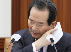 [포토] 마스크 벗는 정총리                                                                                                                                                                               