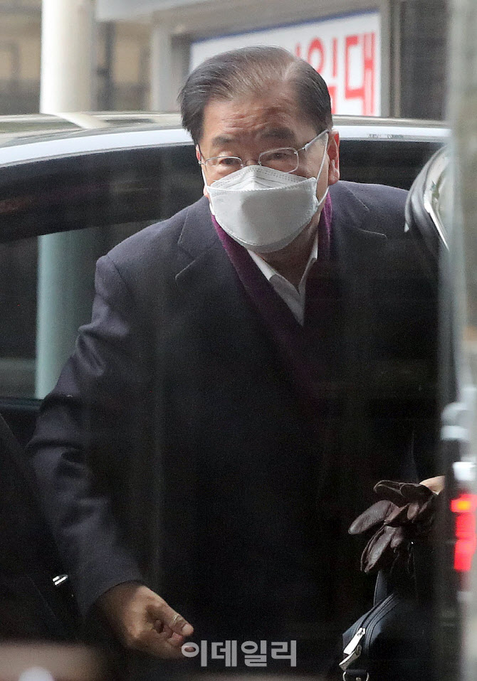 차에서 내리는 정의용 외교부 장관 후보자                                                                                                                                                           