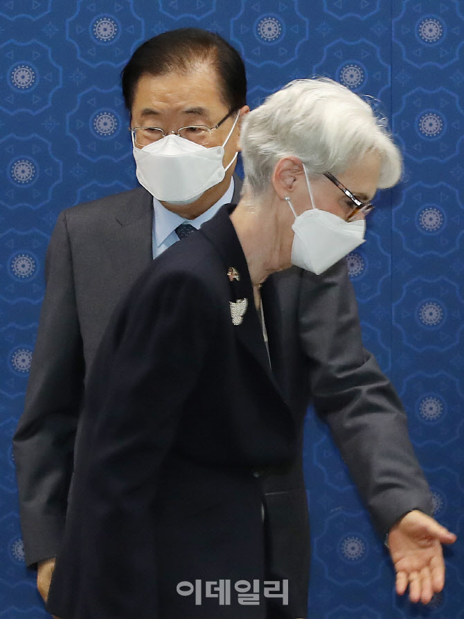 웬디 셔먼 美 국무부 부장관 만난 정의용  장관                                                                                                                                                      