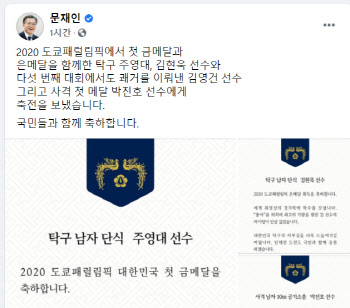 文대통령, 패럴림픽 메달에 “국민에 큰 자부심, 감사”