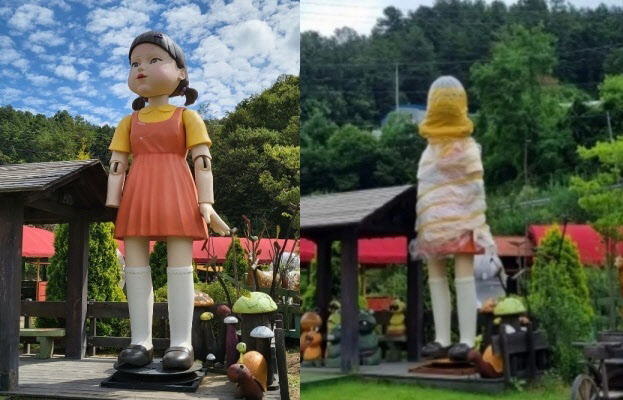 비닐로 꽁꽁 싸매진 '오징어 게임' 술래 인형…무슨 일? - Vimarsana News