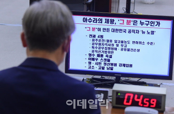 '국정감사 질의 듣는 이재명'                                                                                                                                                             