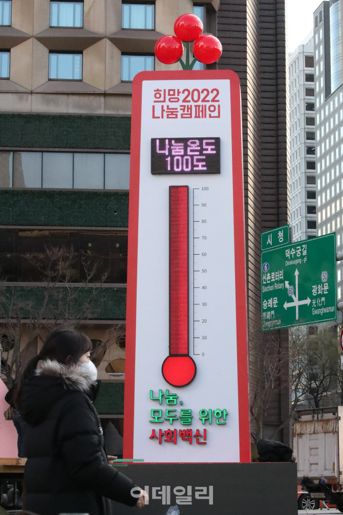 서울광장 앞에 설치된 사랑의 온도탑                                                                                                                                                                