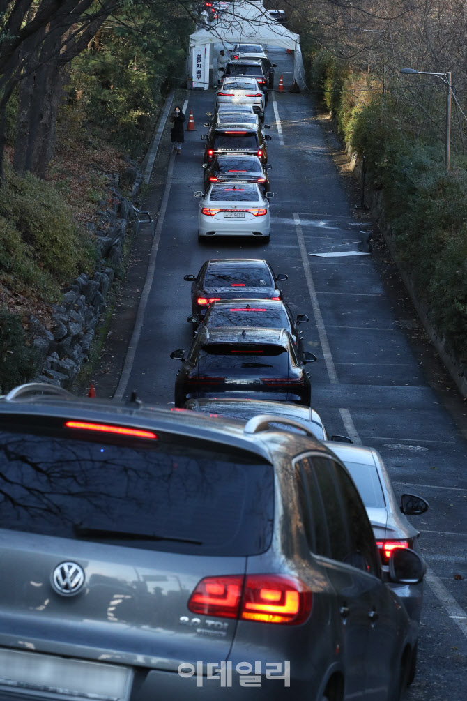 드라이브스루 검사소, 코로나19 검사 기다리는 차량들                                                                                                                                                