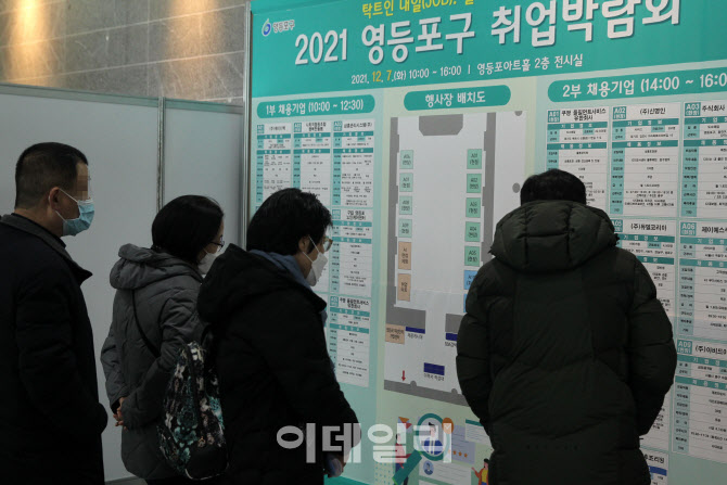  취업 알림판 살펴보는 구직자                                                                                                                                                                      