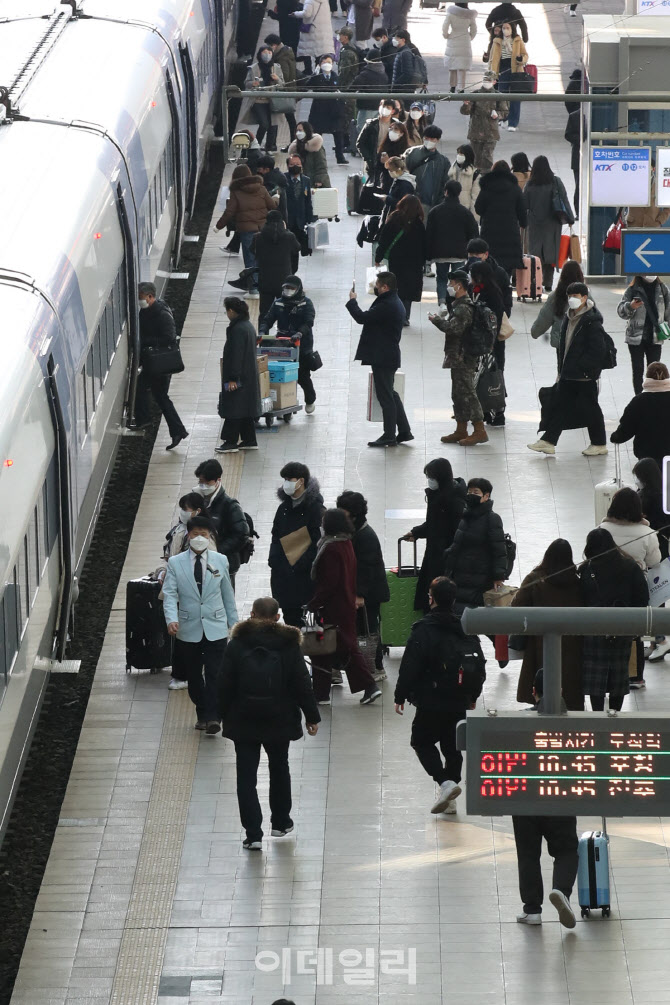 열차로 향하는 귀성객들                                                                                                                                                                            